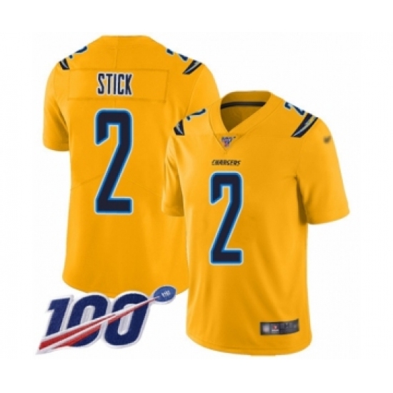 Youth Los Angeles Chargers #2 Easton Stick Limited Gold Inverted Legend 100th Season Football Jersey - Ujersey