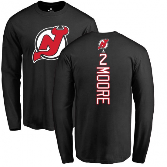 NHL Adidas New Jersey Devils #2 John Moore Black Backer Long Sleeve T-Shirt - ujerseystore