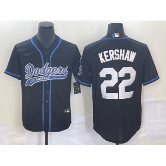 Men's Los Angeles Dodgers #22 Clayton Kershaw Black Cool Base Stitched Baseball Jersey1 - Ujersey
