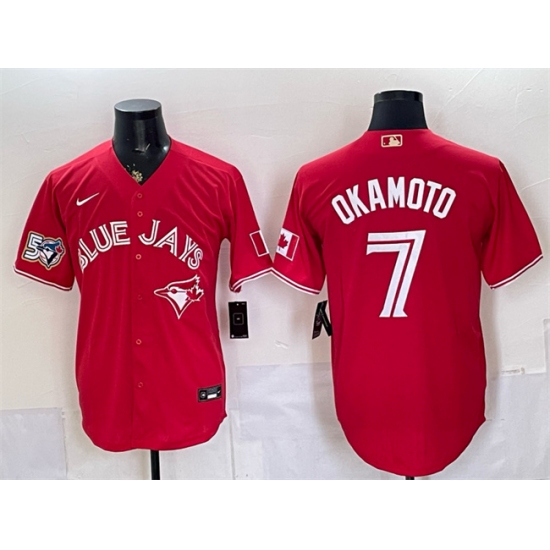 Men's Toronto Blue Jays #7 Kazuma Okamoto Red 50 Seasons Stitched Baseball Jersey - Ujersey