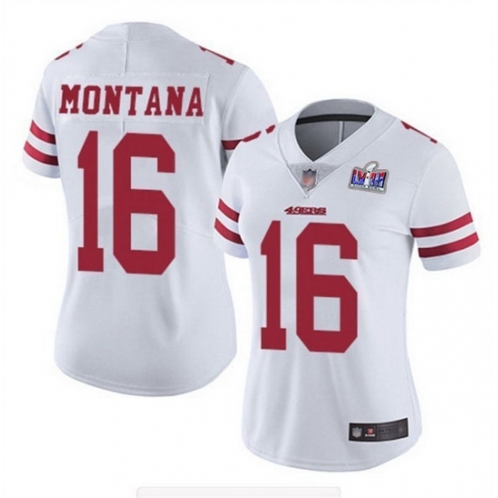 Women's San Francisco 49ers #16 Joe Montana White Vapor Untouchable Limited Stitched 2024 Super Bowl LVIII Jersey - Ujersey