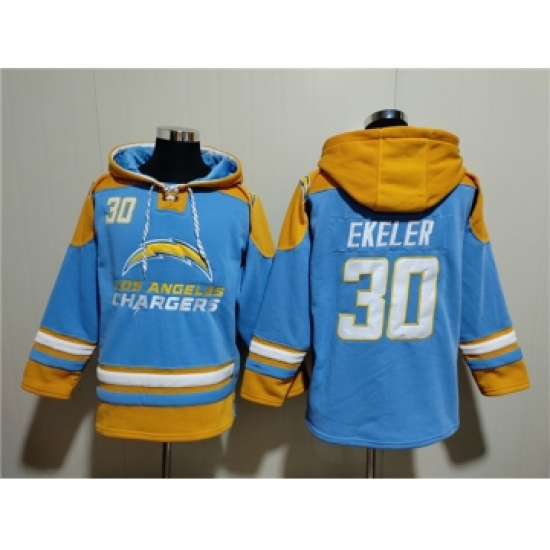 Men's Los Angeles Chargers #30 Austin Ekeler Blue Ageless Must-Have Lace-Up Pullover Hoodie - Ujersey