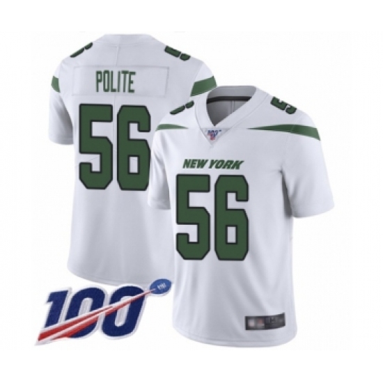 Men's New York Jets #56 Jachai Polite White Vapor Untouchable Limited Player 100th Season Football Jersey - Ujersey