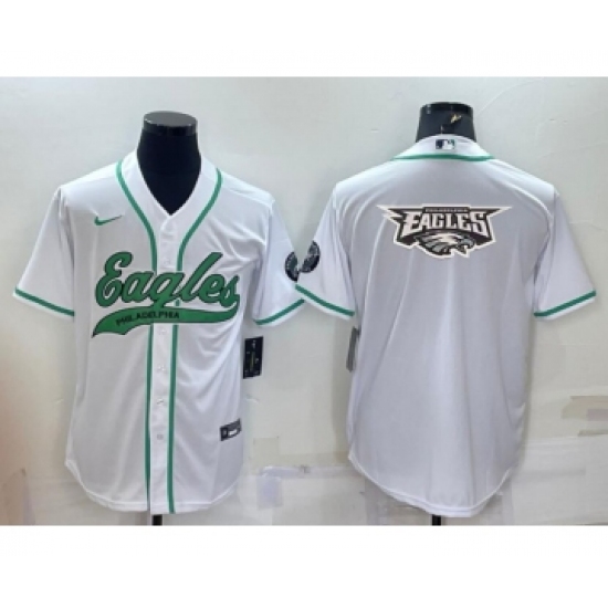 Men's Philadelphia Eagles White Team Big Logo With Patch Cool Base Stitched Baseball Jersey - Ujersey