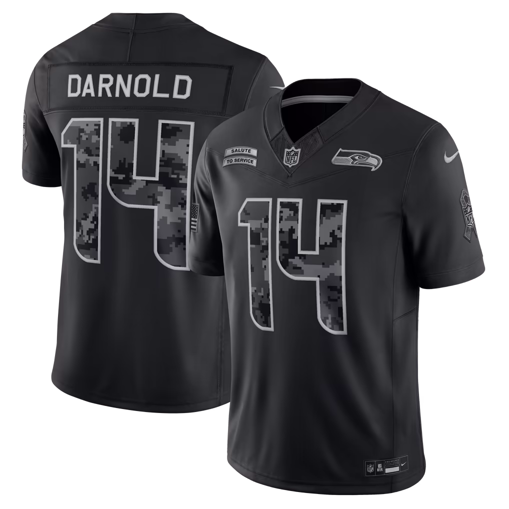 Men's Seattle Seahawks Sam Darnold Nike Black 2026 Salute to Service Stitched Limited Jersey