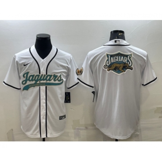 Men's Jacksonville Jaguars White Team Big Logo With Patch Cool Base Stitched Baseball Jersey - Ujersey