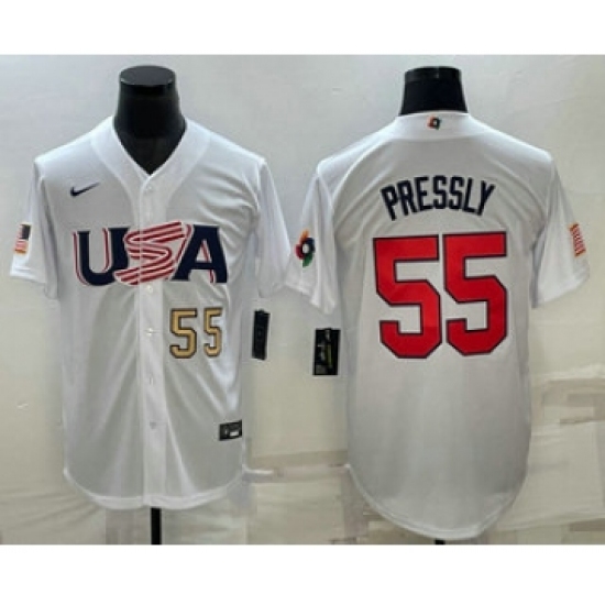 Men's USA Baseball #55 Ryan Pressly Number 2023 White World Baseball Classic Stitched Jersey