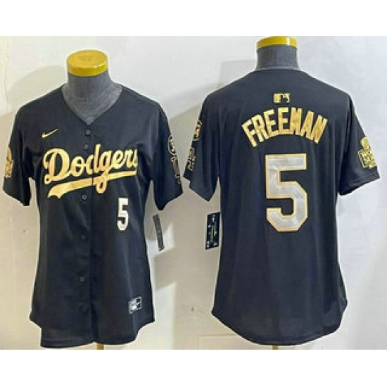Women's Los Men's Los Angeles Dodgers #5 Freddie Freeman Black Gold 2024 World Series 34 Stitched Cool Base Jersey - Ujersey