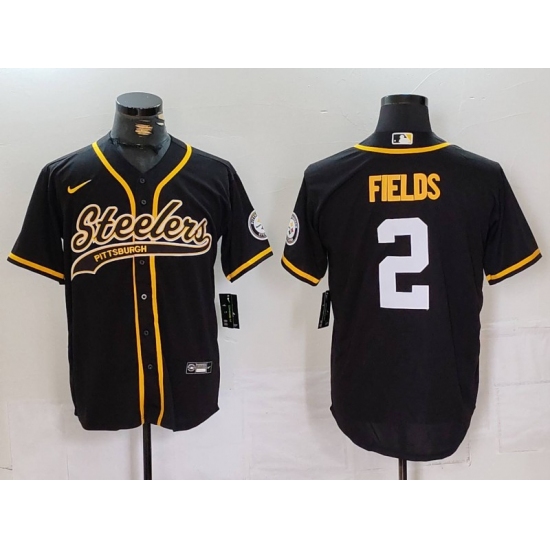 Men's Pittsburgh Steelers #2 Justin Fields Black With Cool Base Stitched Baseball Jersey - Ujersey