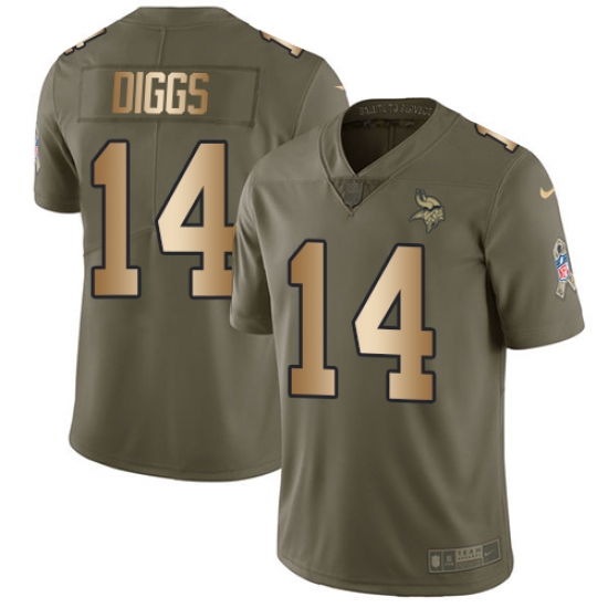 Men's Nike Minnesota Vikings #14 Stefon Diggs Limited Olive/Gold 2017 Salute to Service NFL Jersey - Ujersey