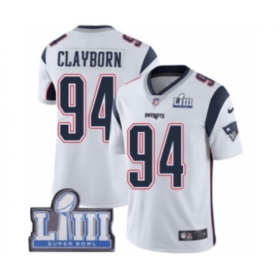 Men's Nike New England Patriots #94 Adrian Clayborn White Vapor Untouchable Limited Player Super Bowl LIII Bound NFL Jersey - Ujersey