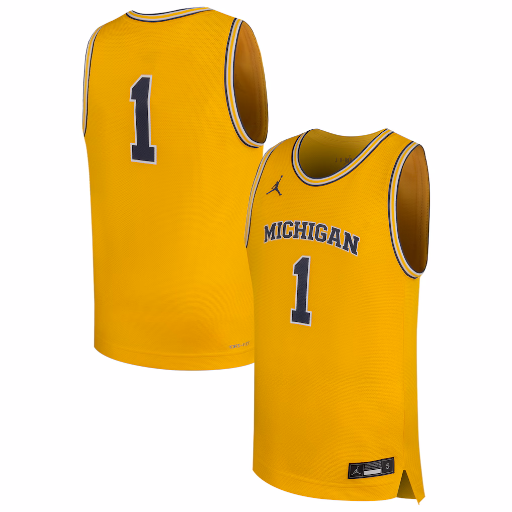 Youth Jordan Brand #1 Maize Michigan Wolverines Replica Basketball Jersey
