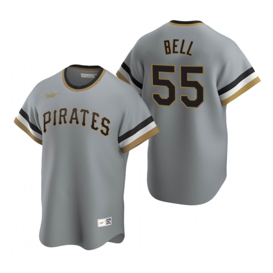 Men's Nike Pittsburgh Pirates #55 Josh Bell Gray Cooperstown Collection Road Stitched Baseball Jersey - Ujersey