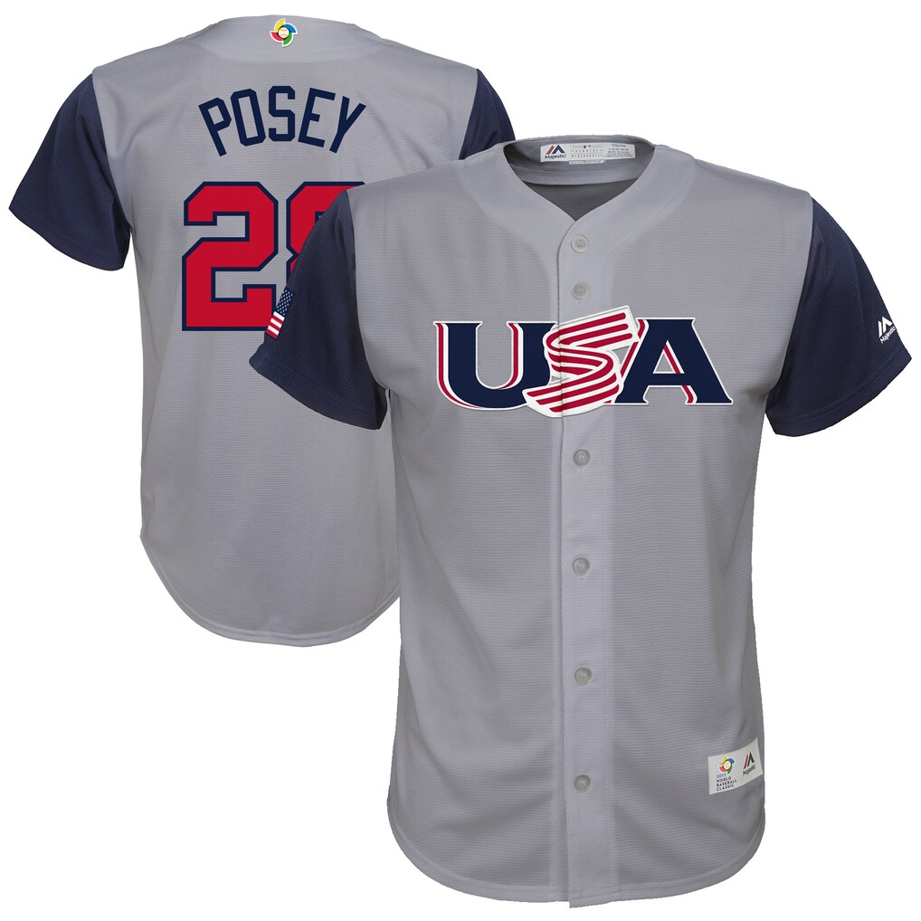 Youth USA Baseball Buster Posey Majestic Gray 2017 World Baseball Classic Replica Jersey - ujerseystore