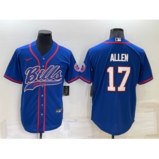 Men's Buffalo Bills #17 Josh Allen Blue Stitched Cool Base Nike Baseball Jersey - Ujersey