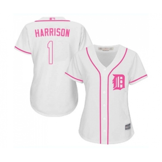 Women's Detroit Tigers #1 Josh Harrison Replica White Fashion Cool Base Baseball Jersey - Ujersey