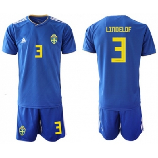 Sweden #3 Lindelof Away Soccer Country Jersey