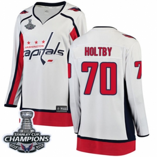 Women's Washington Capitals #70 Braden Holtby Fanatics Branded White Away Breakaway 2018 Stanley Cup Final Champions NHL Jersey - Ujersey