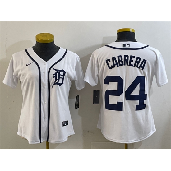 Women's Detroit Tigers #24 Miguel Cabrera White Cool Base Stitched Baseball Jersey(Run Small) - Ujersey