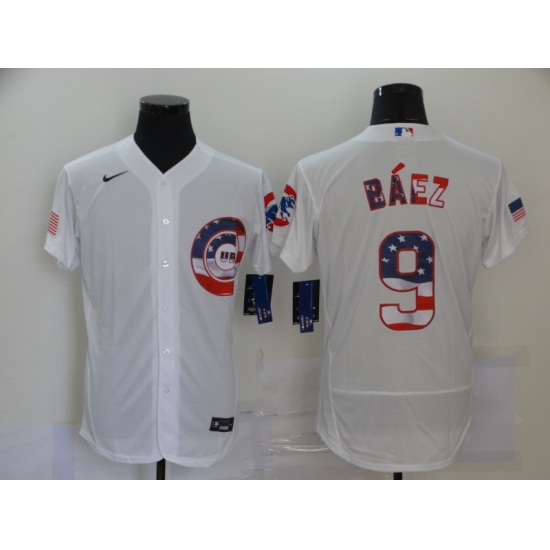 Men's Nike Chicago Cubs #9 Javier Baez White 2020 Stars & Stripes 4th of July Jersey - Ujersey