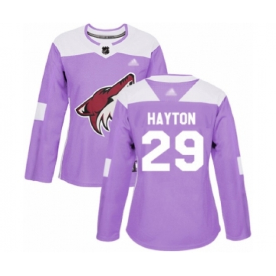 Women's Arizona Coyotes #29 Barrett Hayton Authentic Purple Fights Cancer Practice Hockey Jersey - Ujersey