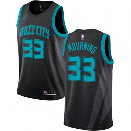 Men's Nike Jordan Charlotte Hornets #33 Alonzo Mourning Swingman Black NBA Jersey - 2018 19 City Edition - Ujersey