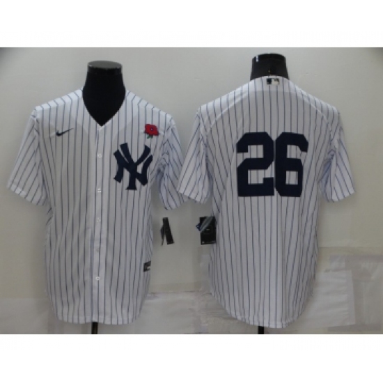 Men's New York Yankees #26 DJ LeMahieu White No Name Stitched Rose Nike Cool Base Throwback Jersey - Ujersey