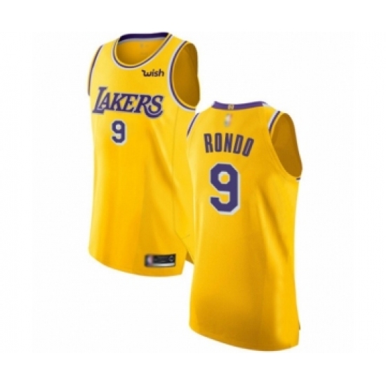 Men's Los Angeles Lakers #9 Rajon Rondo Authentic Gold Basketball Jersey - Icon Edition - Ujersey