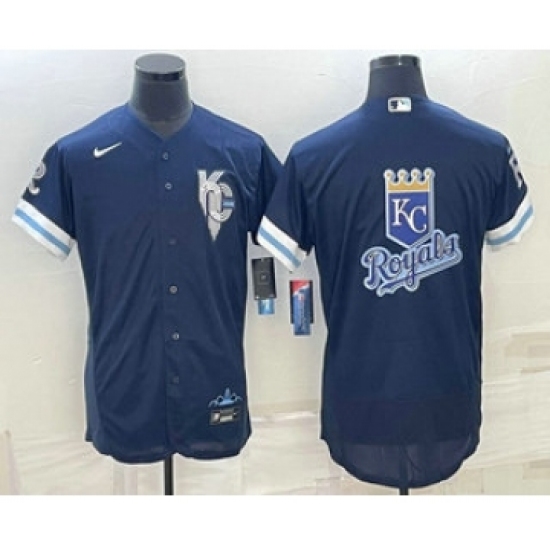 Men's Kansas City Royals Big Logo 2022 Navy Blue City Connect Flex Base Stitched Jersey - Ujersey
