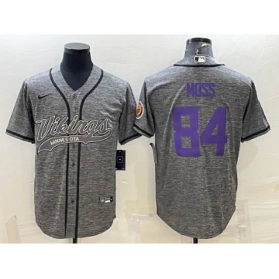 Men's Minnesota Vikings #84 Randy Moss Grey Gridiron With Patch Cool Base Stitched Baseball Jersey - Ujersey