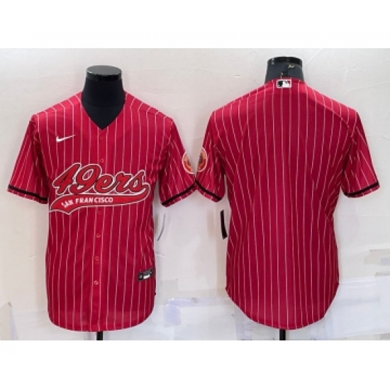 Men's San Francisco 49ers Blank Red Pinstripe With Patch Cool Base Stitched Baseball Jersey - Ujersey