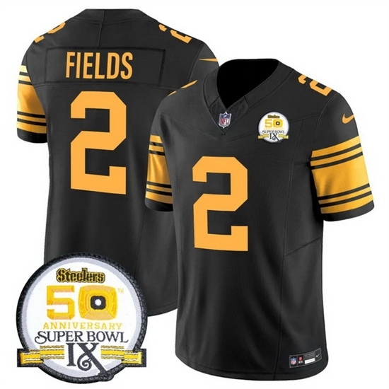 Men's Pittsburgh Steelers #2 Justin Fields Black 2024 F U S E 50th Anniversary Of Super Bowl IX Color Rush Limited Stitched Jersey - Ujersey