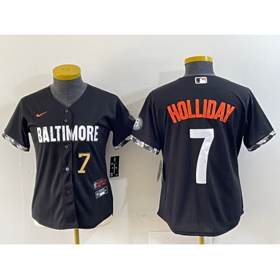 Women's Baltimore Orioles #7 Jackson Holliday Number Black 2023 City Connect Cool Base Stitched Jersey - Ujersey