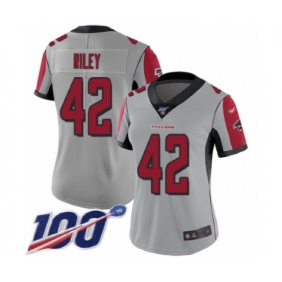 Women's Atlanta Falcons #42 Duke Riley Limited Silver Inverted Legend 100th Season Football Jersey - Ujersey