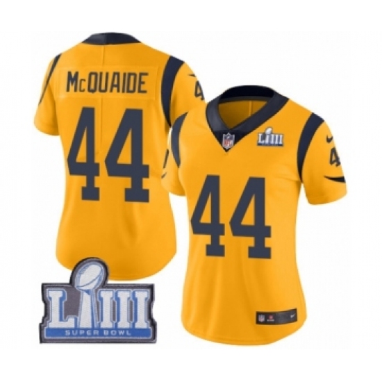 Women's Nike Los Angeles Rams #44 Jacob McQuaide Limited Gold Rush Vapor Untouchable Super Bowl LIII Bound NFL Jersey - Ujersey