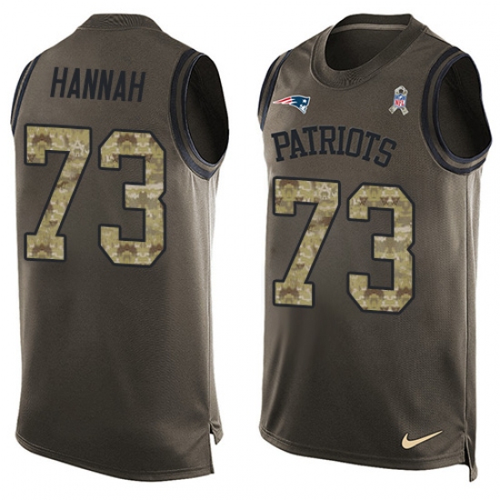 Men's Nike New England Patriots #73 John Hannah Limited Green Salute to Service Tank Top NFL Jersey - Ujersey