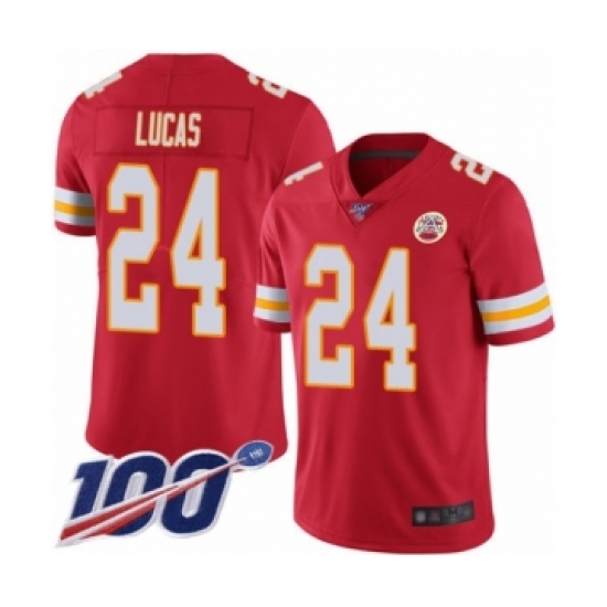 Men's Kansas City Chiefs #24 Jordan Lucas Red Team Color Vapor Untouchable Limited Player 100th Season Football Jersey - Ujersey