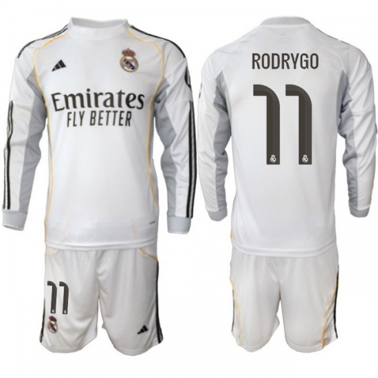 Men Real Madrid 2026 Soccer Jerseys White Long #11 RODRYGO