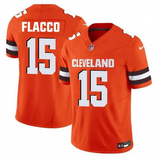 Men's Cleveland Browns #15 Flacco Orange 2025 Vapor Limited Football Stitched Jersey - Ujersey