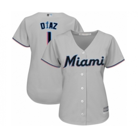 Women's Miami Marlins #1 Isan Diaz Authentic Grey Road Cool Base Baseball Player Jersey