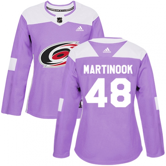 Women's Adidas Carolina Hurricanes #48 Jordan Martinook Authentic Purple Fights Cancer Practice NHL Jersey - Ujersey