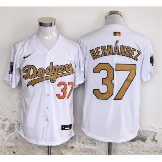 Men's Los Angeles Dodgers #37 Teoscar Hernández White Gold 2025 Cool Base Stitched Baseball Jersey - Ujersey