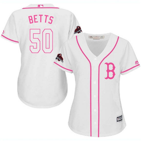 Women's Majestic Boston Red Sox #50 Mookie Betts Authentic White Fashion 2018 World Series Champions MLB Jersey - Ujersey