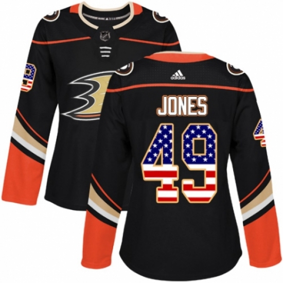 Women's Adidas Anaheim Ducks #49 Max Jones Authentic Black USA Flag Fashion NHL Jersey - Ujersey