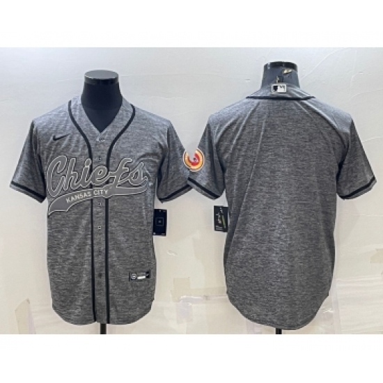 Men's Kansas City Chiefs Blank Grey With Patch Cool Base Stitched Baseball Jersey - Ujersey