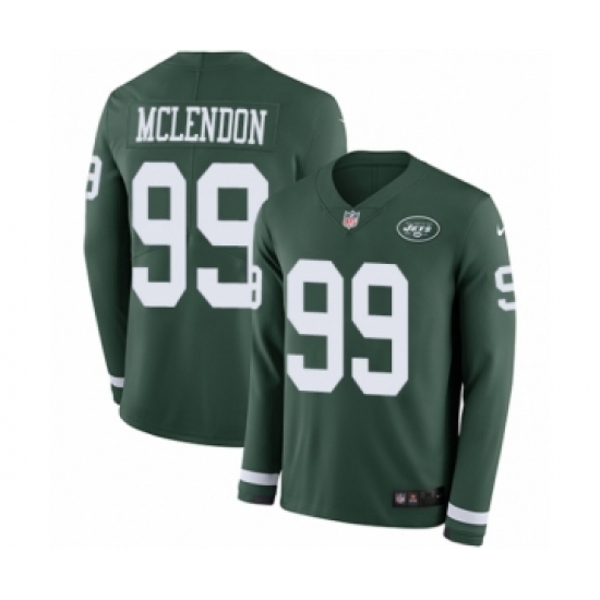 Men's Nike New York Jets #99 Steve McLendon Limited Green Therma Long Sleeve NFL Jersey - Ujersey