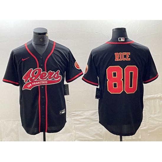 Men's San Francisco 49ers #80 Jerry Rice Black Red With Cool Base Stitched Baseball Jersey - Ujersey