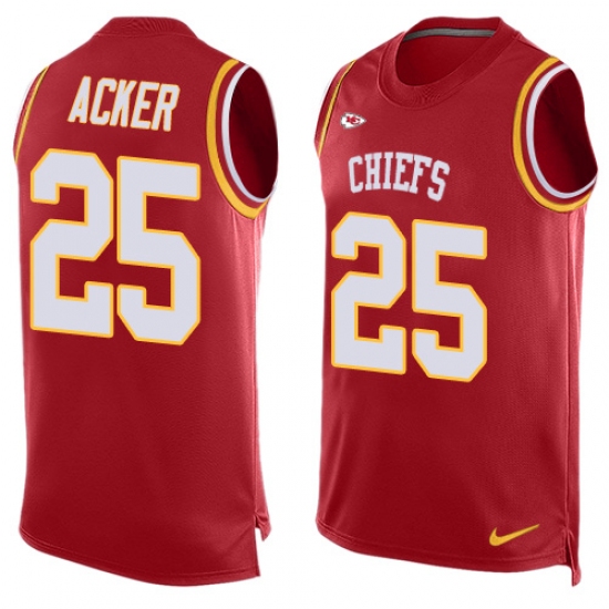 Men's Nike Kansas City Chiefs #25 Kenneth Acker Limited Red Player Name & Number Tank Top NFL Jersey - Ujersey
