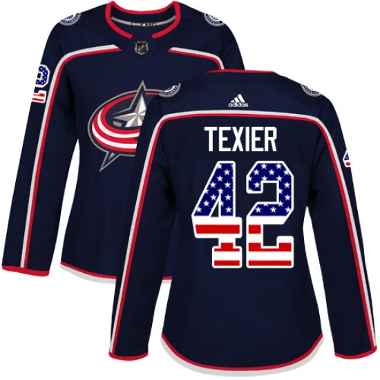 Women's Adidas Columbus Blue Jackets #42 Alexandre Texier Authentic Navy Blue USA Flag Fashion NHL Jersey - Ujersey