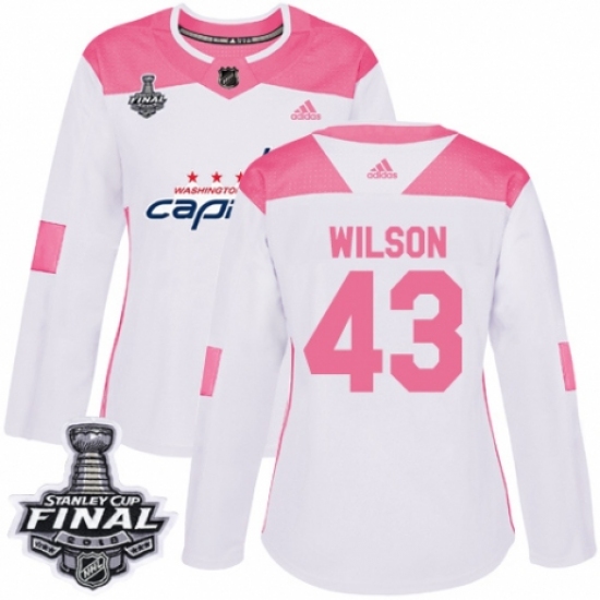 Women's Adidas Washington Capitals #43 Tom Wilson Authentic White/Pink Fashion 2018 Stanley Cup Final NHL Jersey - Ujersey